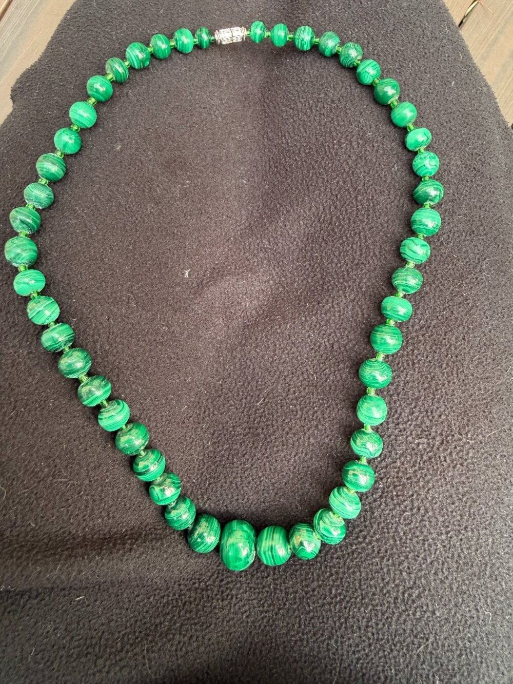 Vintage Green Malachite Beaded Necklace | Graduated Banded Stone Choker Strand w